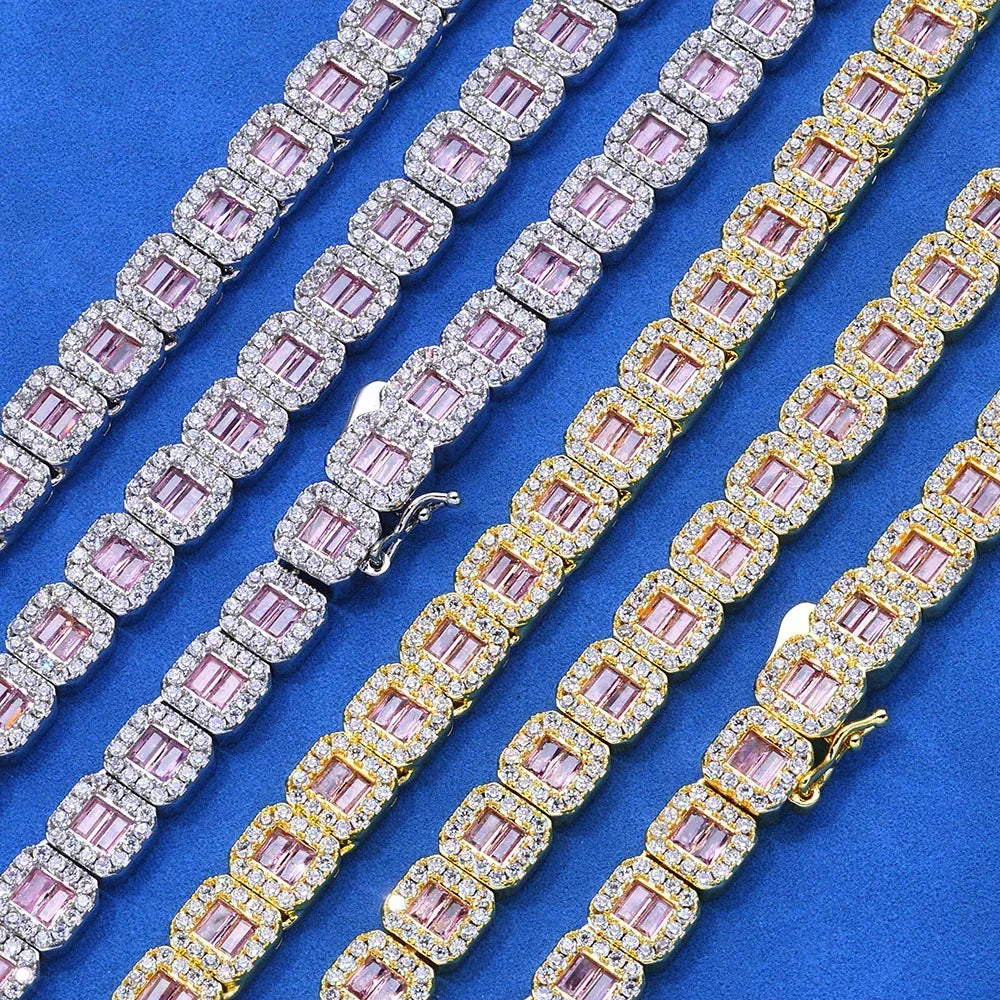 Custom 8mm Pink Baguette Tennis Bracelet Iced Out Chain Style for Rapper | Caratix - CaratixJewelry